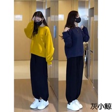 时尚运动套装女24春秋季新款时髦洋气圆领卫衣阔腿哈伦裤两件套