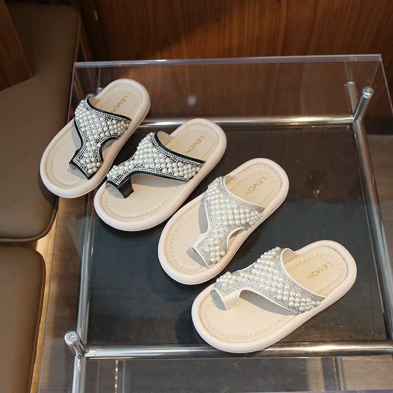 Модные тапочки для девочек 2024 летом корейская версия принцессы ветер жемчуг