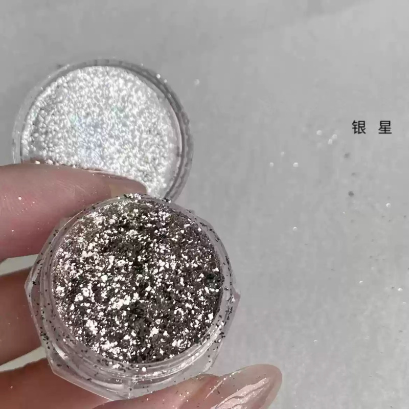 ネイルフラッシュ銀河粉銀色フラッシュ粉大スパンコールキラキラ調和粉魔鏡粉超薄銀河箔粉|undefined
