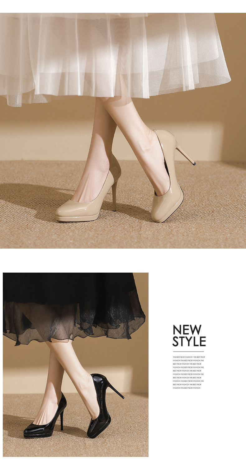 Giày cao gót nữ mũi nhọn gót 12 cm đế chống thấm nước — Màu nude-12cm chi tiết 6