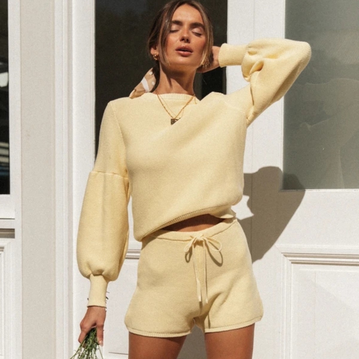 Women's Clothing Summer Fashion girl Style Macaron Color Sweater Set_voghion.com