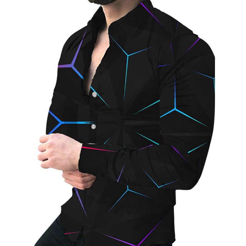 Comercio exterior transfronterizo 2023 nueva primavera y otoño camisa de manga larga para hombres moda 3D impresa camisa casual ventas directas de fábrica