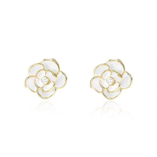 S925 silver needle French romantic small fragrance camellia earrings female celebrities light luxury niche design high-end earrings