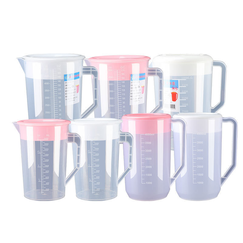 Botella de agua fría de plástico, olla de agua fría de gran capacidad, resistente a altas temperaturas, taza medidora de la tienda de té con leche para el hogar con tapa, comercial con escala