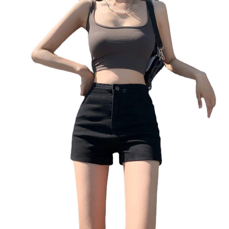 높은 스트레치 데님 반바지 여성 여름 높은 허리 검은 슬리밍 스파이스 소녀 A 라인 핫 팬츠 섹시한 타이트 힙 트렌디 인