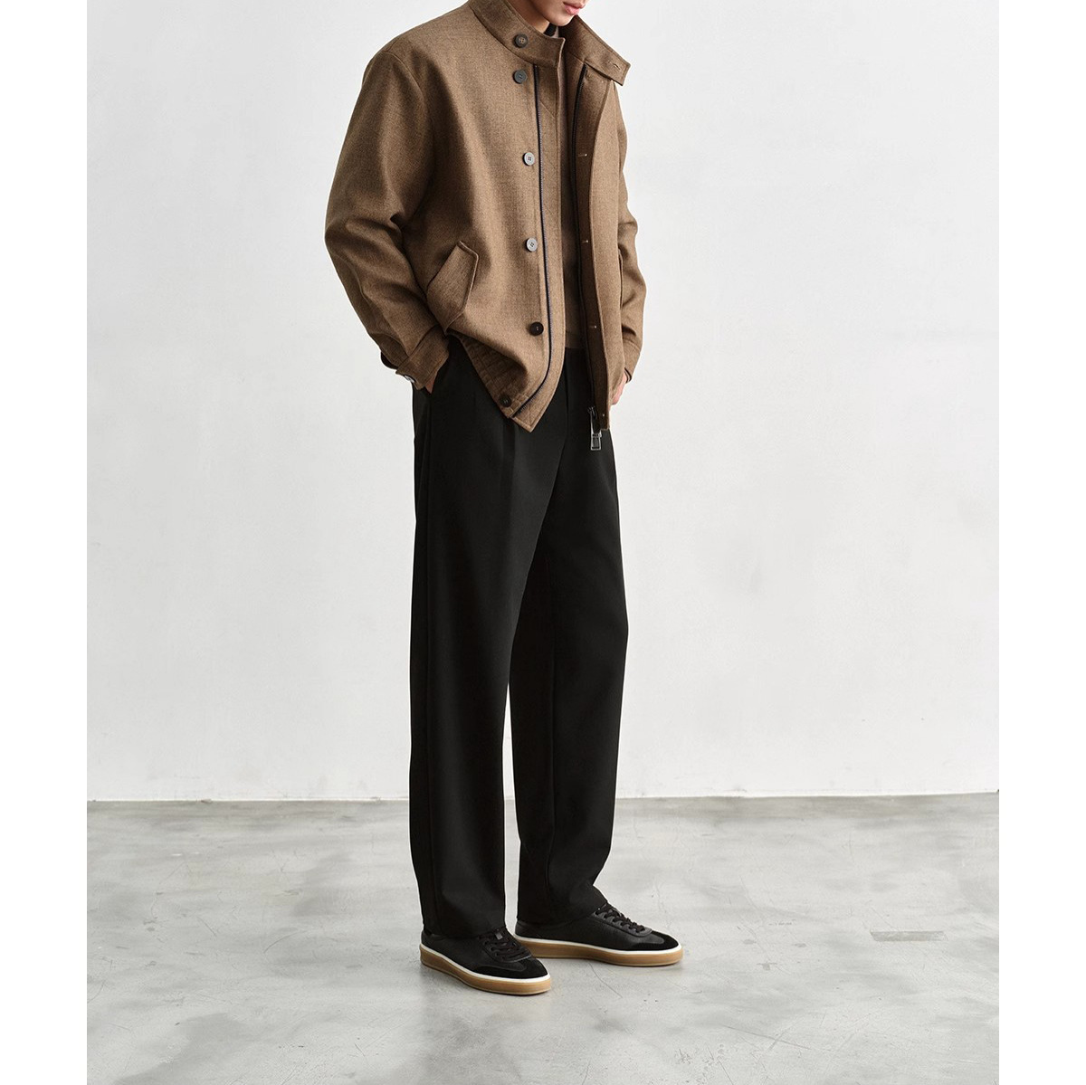 Pre-Sale Old Money Style Wool Jacquard Zip-Up Loose Stand Collar Designer Jacket Men's Outerwear Autumn Winter