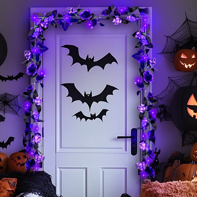 新しい紫色の模擬ローズラタンハロウィンパーティー模擬植物花ラタン天井装飾巻きラタン|undefined