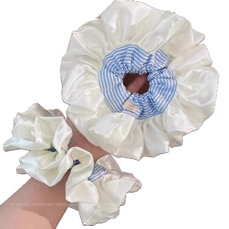 超特大ブルーの花のレースの大腸の髪の輪の女性の高級感の髪のひもの韓国系の低い馬尾の髪のひも|undefined