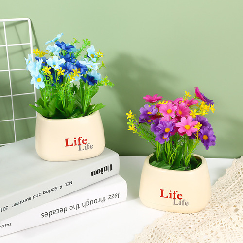 Simulation potted fake flower bonsai new life pot jumping orchid and chrysanthemum interior decoration ornaments mini