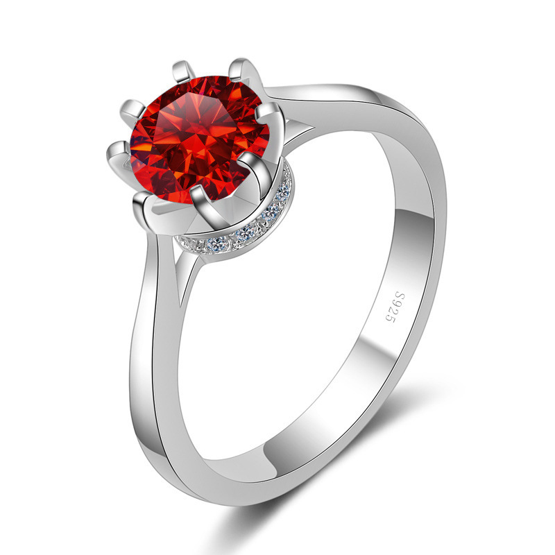 Anillo de plata S925 de ocho garras para mujeres de oro pt950 incrustado de un quilate rosa azul verde moissanita