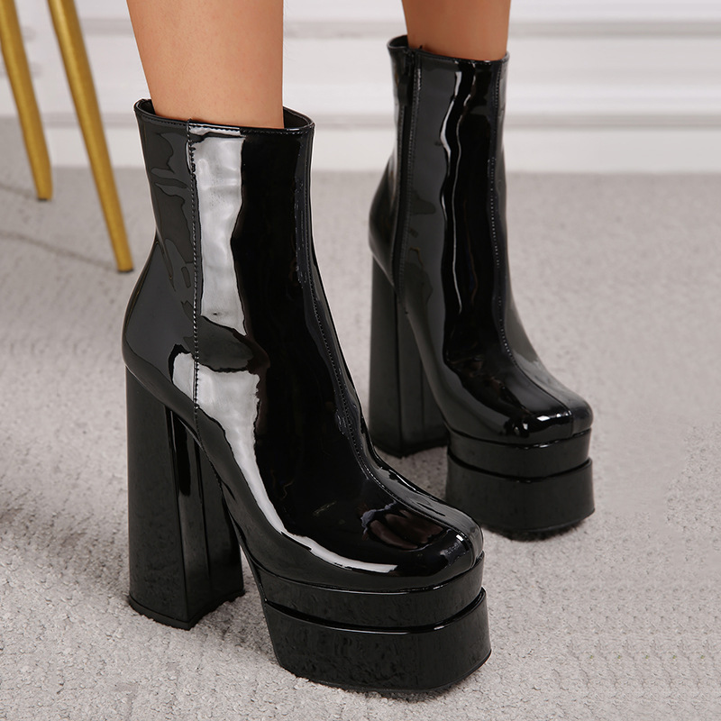 Chunky ankle boots Women's side zip waterproof platform high-heeled boots_voghion.com
