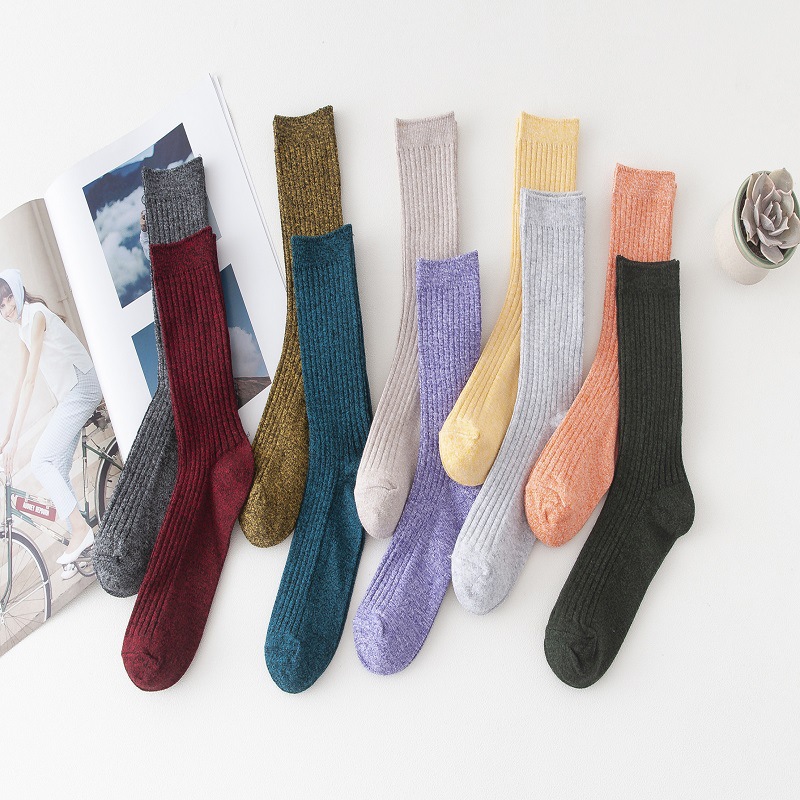 秋冬ins女士堆堆袜图案纯色马卡龙彩色袜子中长筒棉袜潮流日系袜