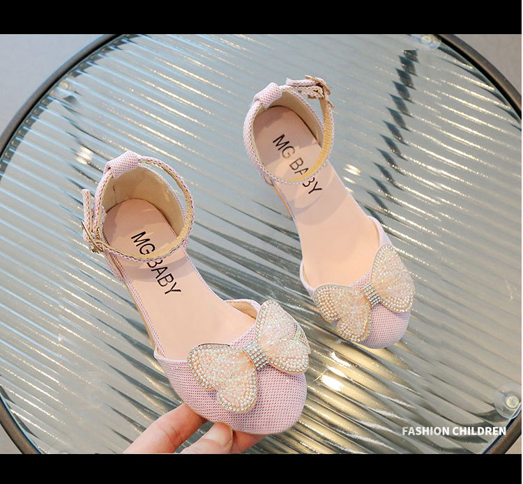 Scarpe di cristallo da ragazza con paillettes alla moda coreana Dolce fiocco Tacchi alti Principessa Estate Nuova tendenza delle scarpe per bambini_voghion.com