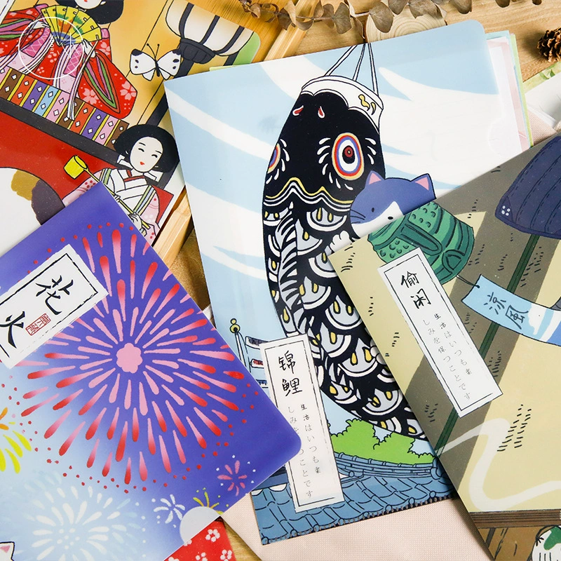 沐染 Pp folder Falling Cherry Cat Sakura Creative Japanese Student Test Paper Office Storage Files Files Information Folder