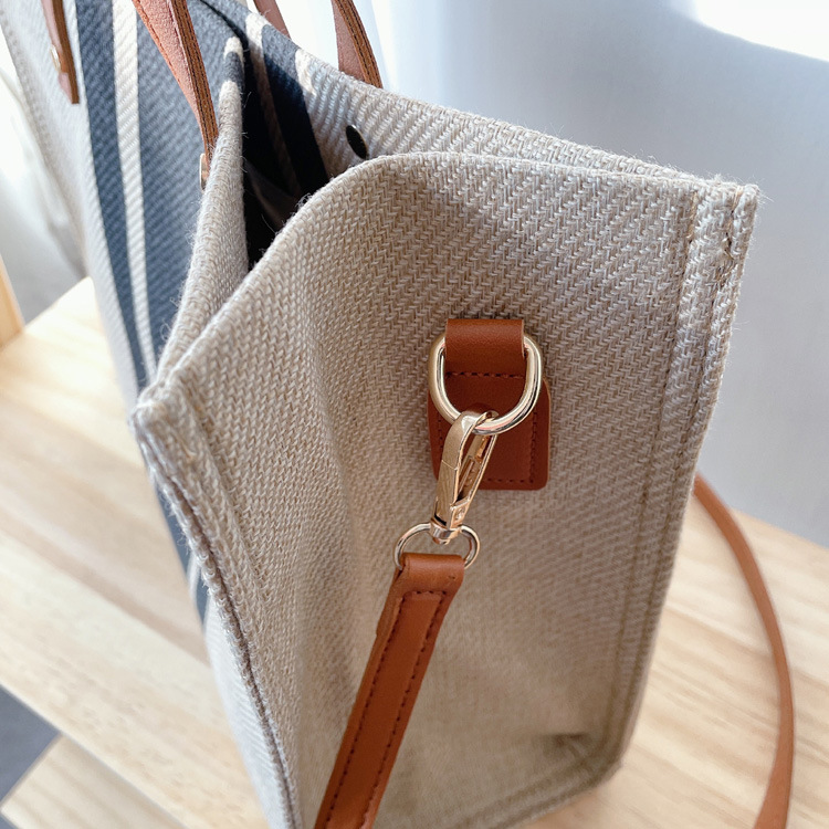 Versione coreana della valigetta portatile, borsa grande in tela quadrata a righe per pendolari, borsa da donna_voghion.com