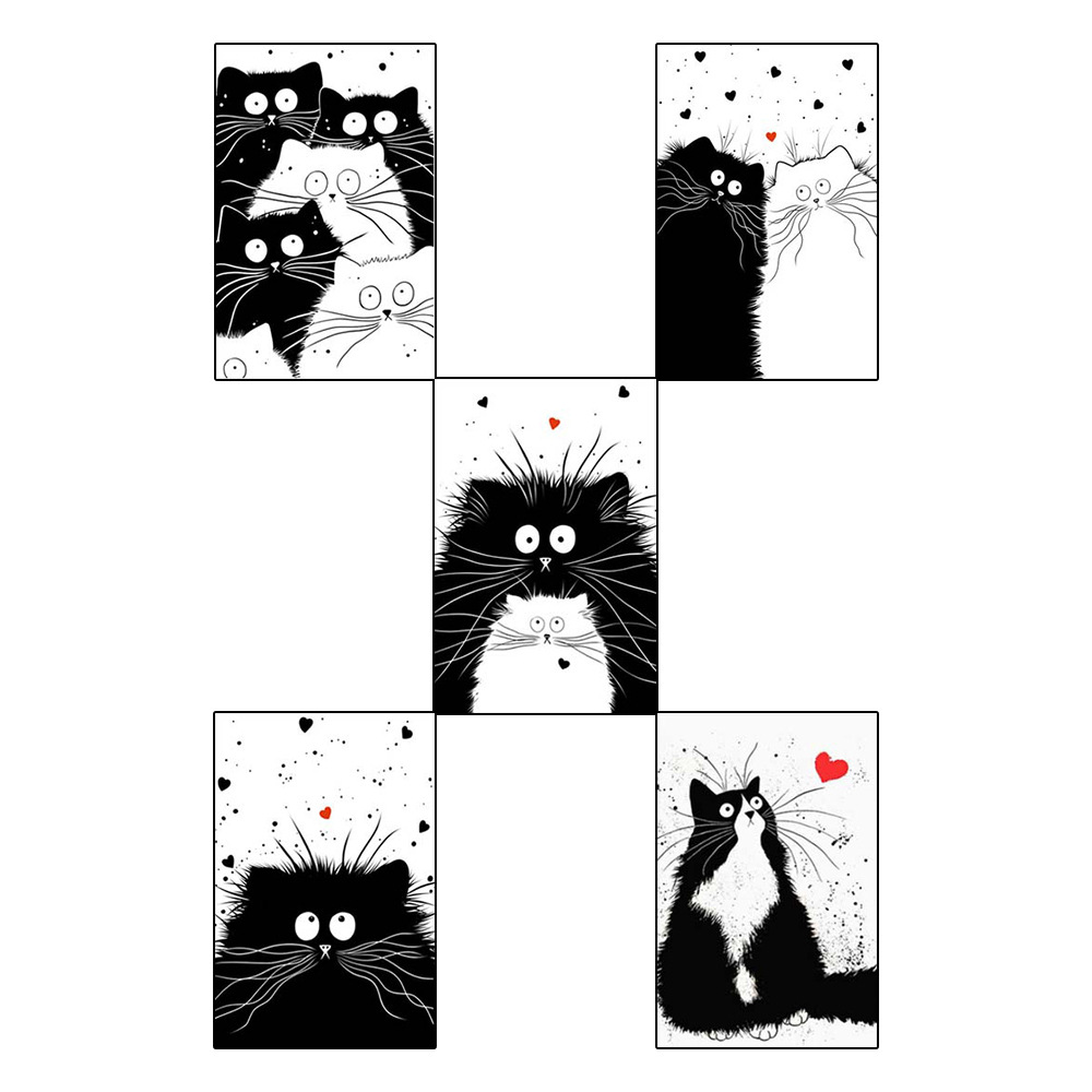 Cartoon animal black white cat canvas painting sofa background wall decorative painting living room bedroom dining room hanging painting core