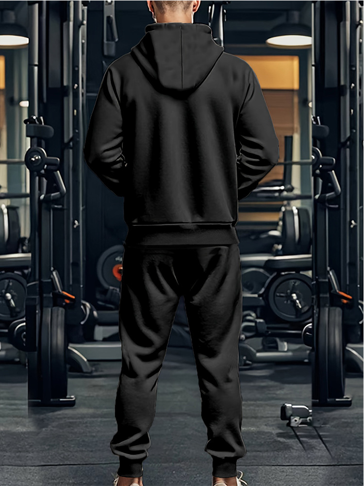 Men's Clothing Men's Heavy Fleece Two Piece Suit Long Sleeved Hooded Sports Leisure Warm Autumn Set Solid Color_viptrois.com