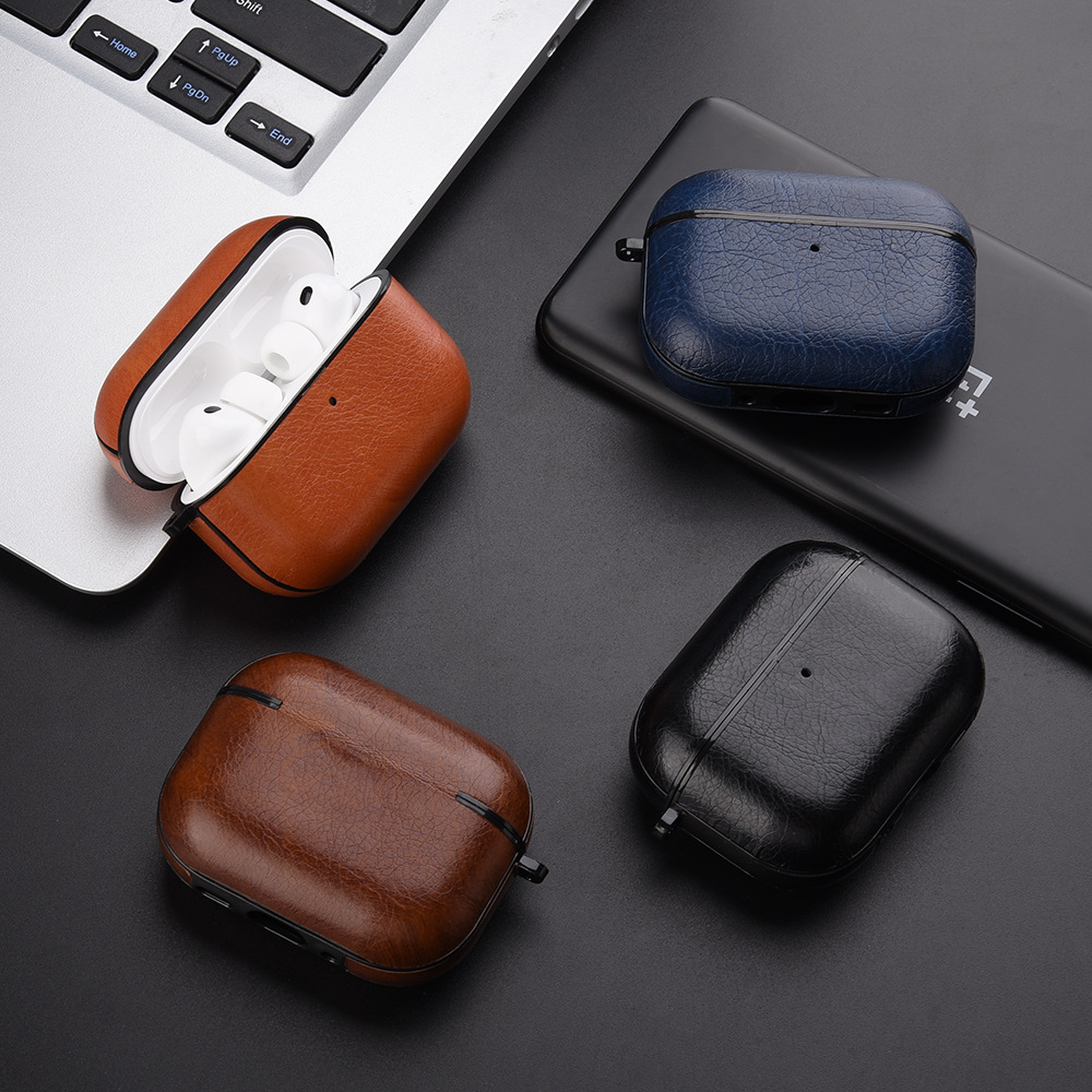 Cross-Border Leather Earphone Cases Suitable for AirPods Pro3, Business-Style AirPods 3 Faux Leather Protective Cases for 1St/2Nd Generation