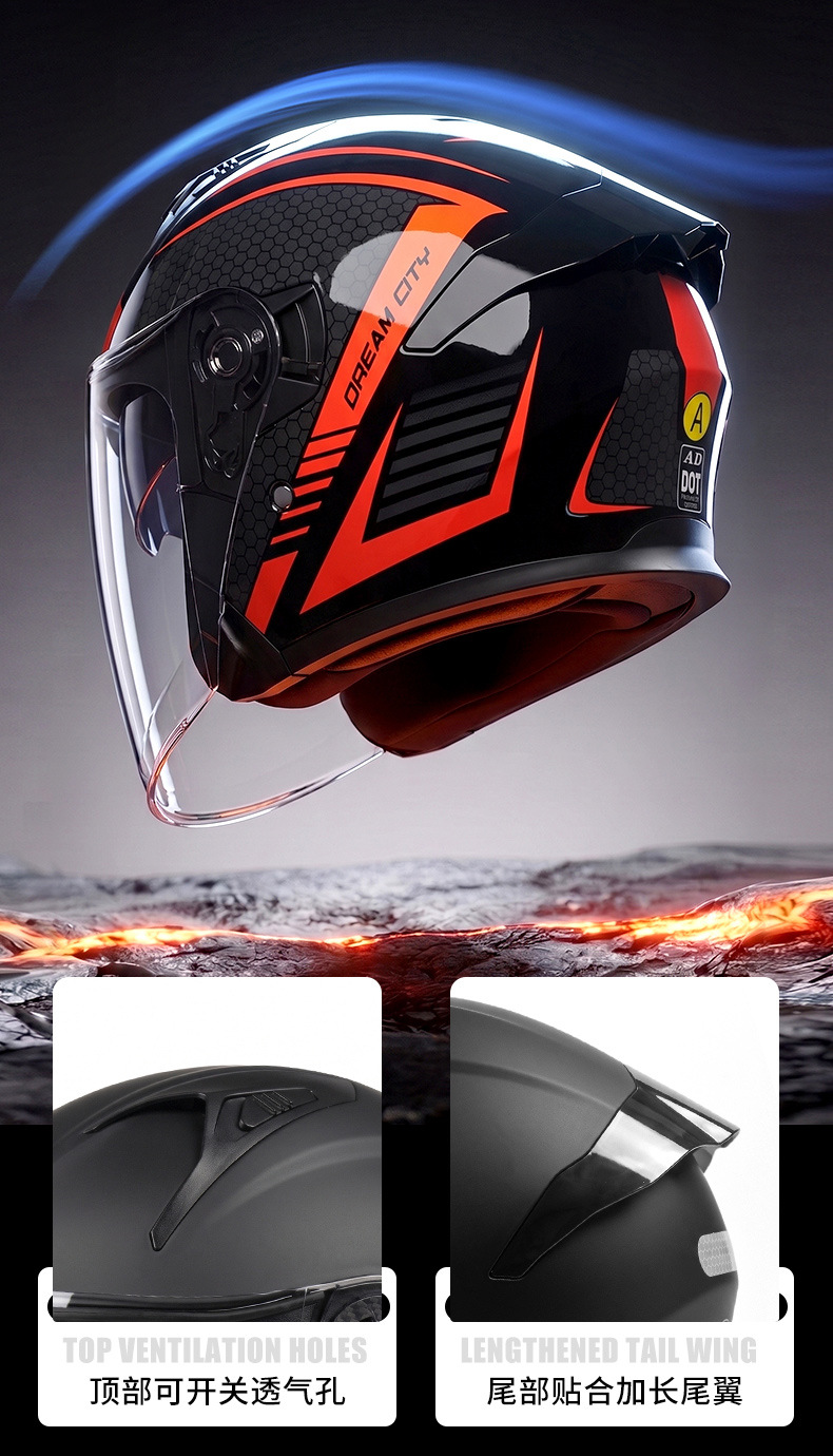 AD electric motorcycle helmet for men and women, suitable for all seasons, 3C certified, three-quarter half helmet for scooters and motorcycles