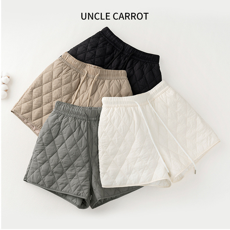 [Little Red Book Hot Style] Diamond Plaid Padded Shorts Women's Winter Outerwear Thickened High Waist Casual Boot Shorts