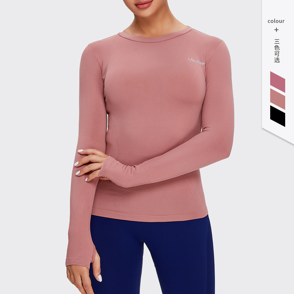 Ropa de yoga sin costuras transfronteriza europea y americana de las mujeres slim fit yoga deportes Top manga larga apretada ropa de fitness desnuda