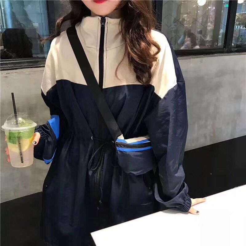 Lumanman Hooded Collar Elastic Waist Sun Protection Dress Sun Protection Skirt Stitching Contrast Color Dress