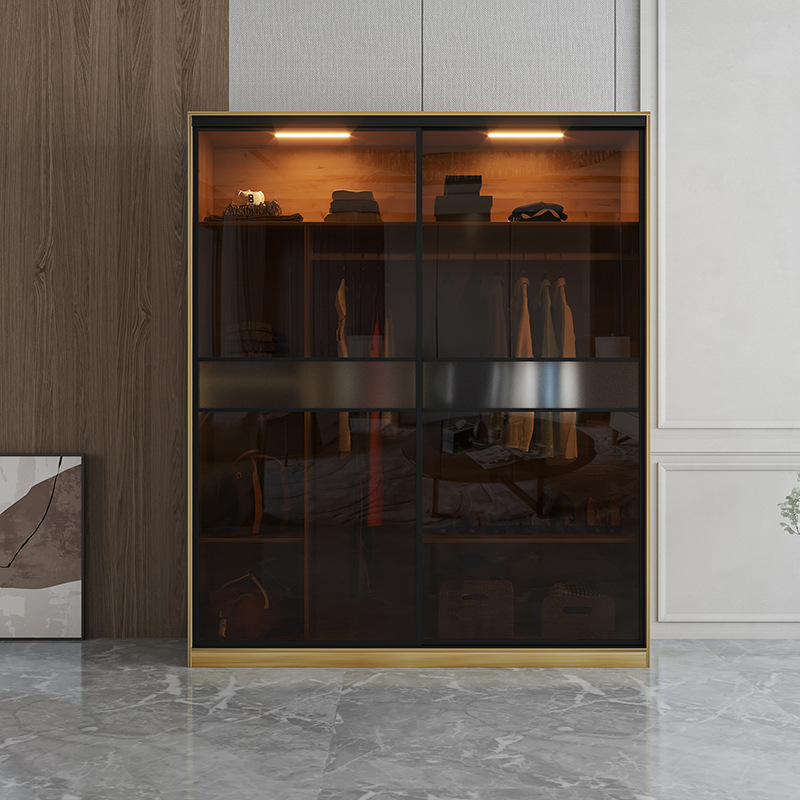 De alta calidad armario dormitorio puerta plana armario de almacenamiento armario ropa colgando armario de vidrio gabinete moderno estilo minimalista image 1