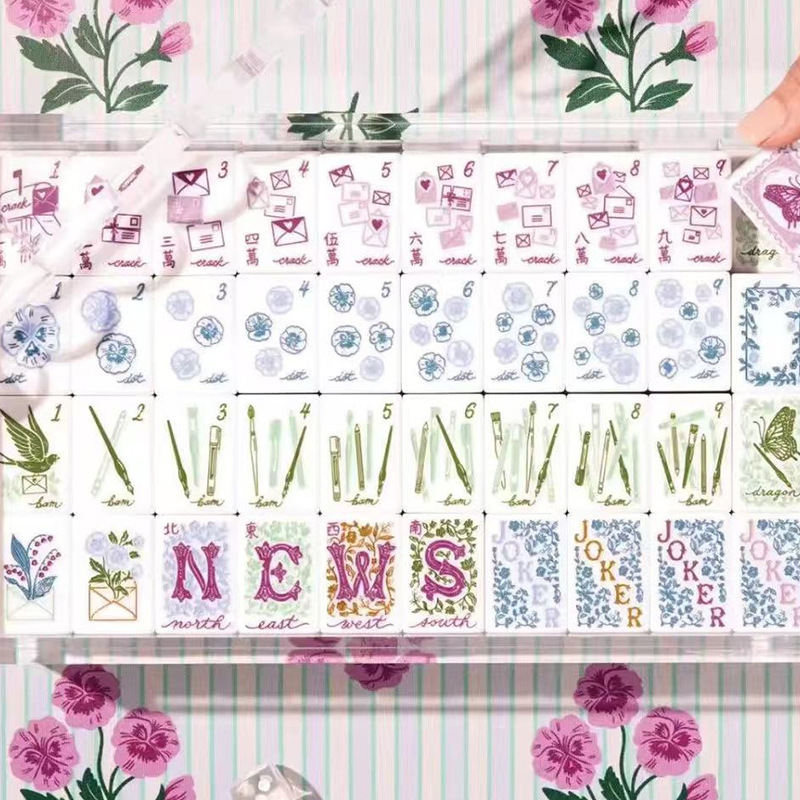 American Mahjong with Fresh Floral Patterns, Handcrafted European and American Style Mahjong Tiles, Portable Mahjong, Foreign Mahjong Manufacturer