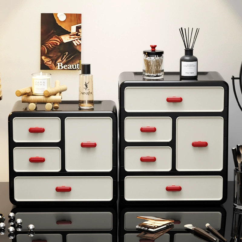 Черная рамка + кремовый ящик, шкаф для хранения косметики, настольный туалетный столик, ящик для хранения, органайзер, усовершенствованный пылезащитный уход за кожей