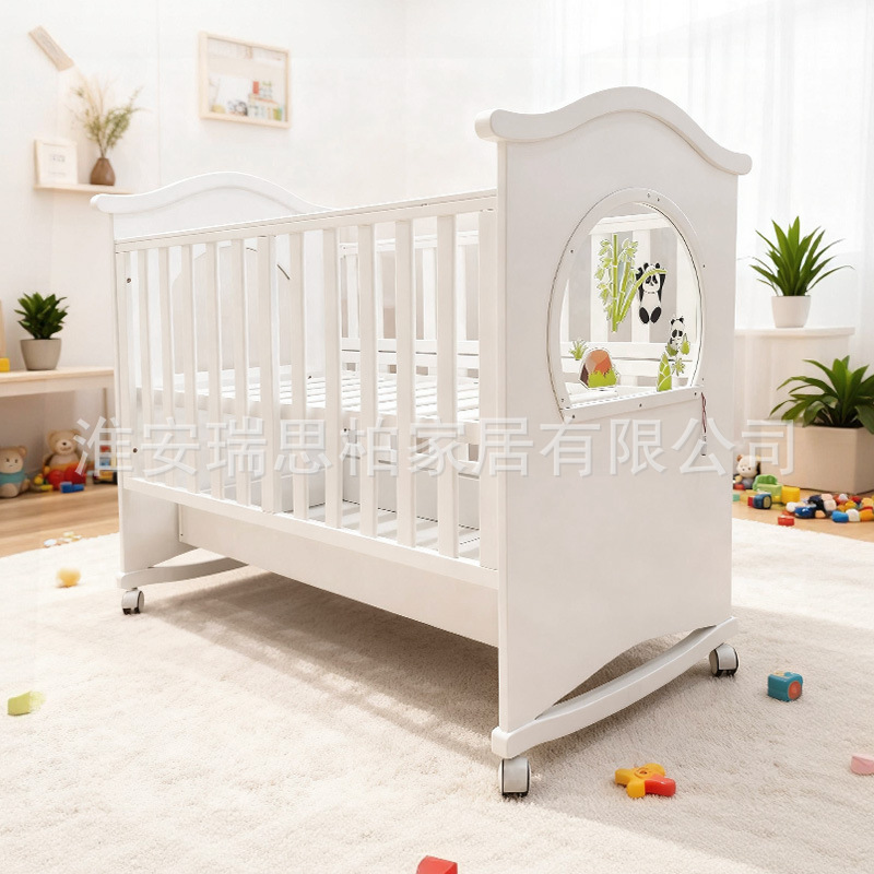 Solid Wood Baby Crib, Multifunctional, Storage-Capable, Mobile, Newborn Baby Bed, Splicing Large Bed, Full Guardrail, Factory Wholesale, Cross-Border
