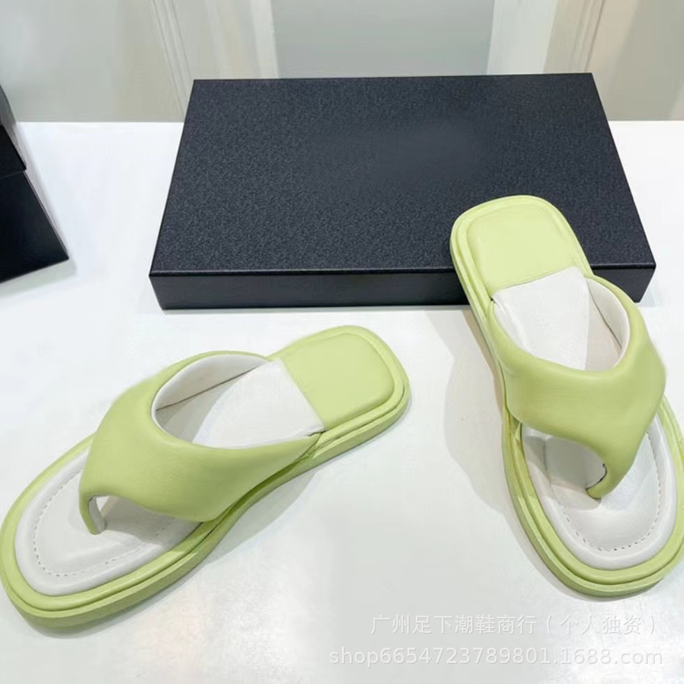 Versión de piel de oveja ~ Chanclas de pan de cuero para mujer en verano