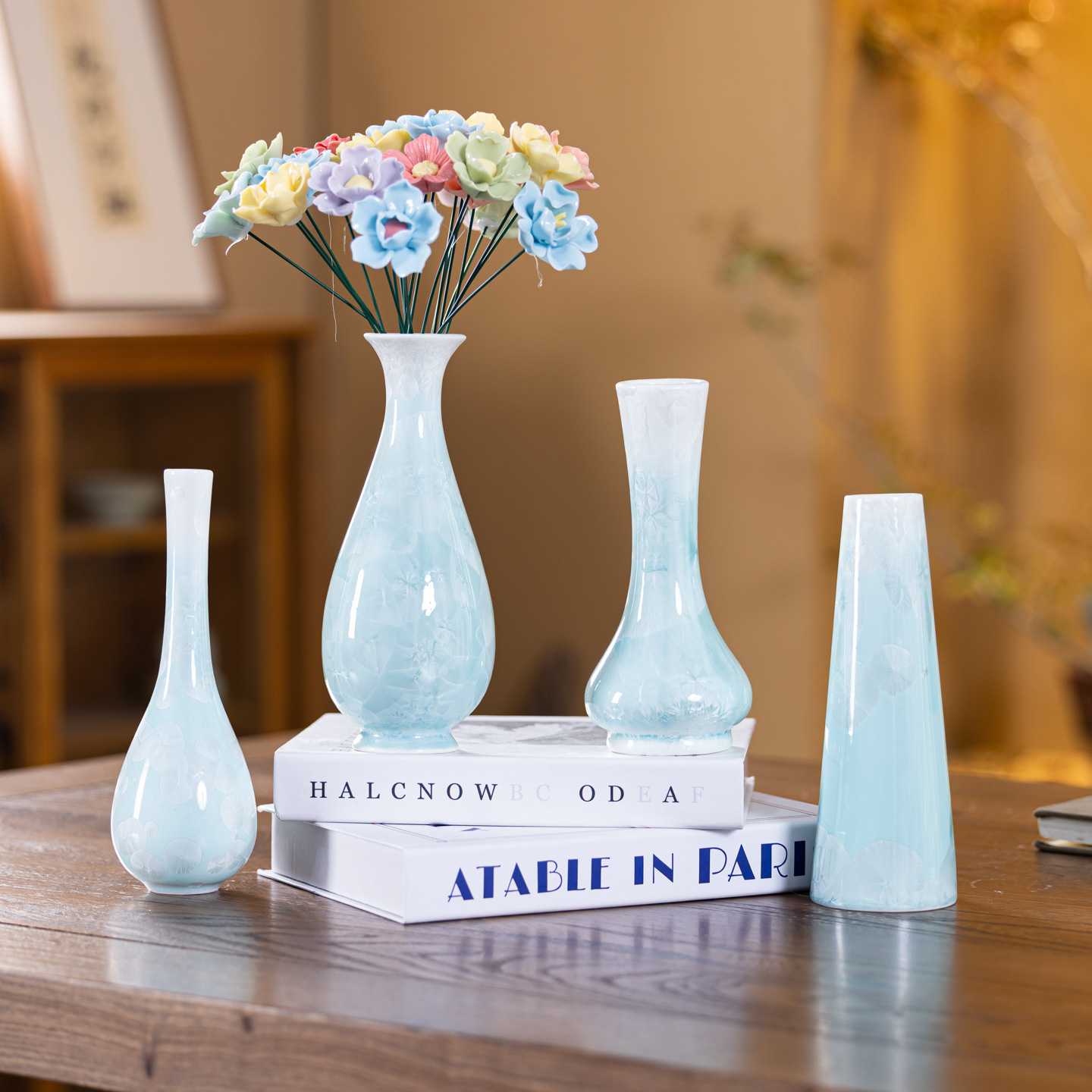 Crystalline Glazed Ceramic Vase Jingdezhen Living Room Dining Table Accessible Luxury High-End Flower Arrangement Artificial Eternal Decoration Ornaments