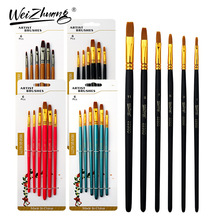 跨境6支木杆平头画笔套装丙烯笔水粉套装画笔学生diy美术画油画