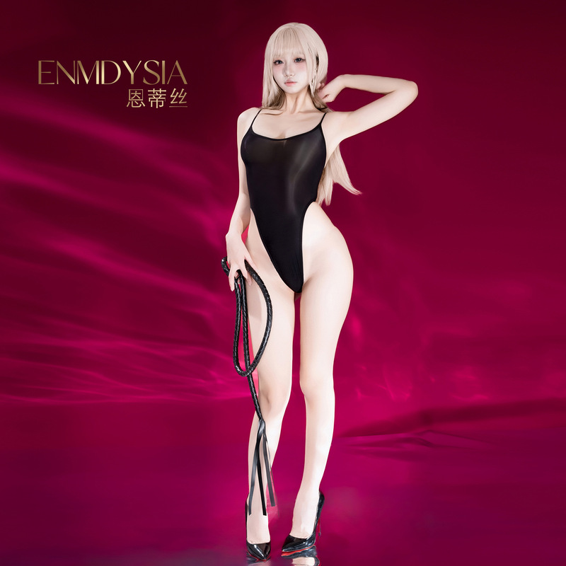 Entis Oily Seamless High-Elastic See-Through Suspender Jumpsuit Sexy High-Slit Swimsuit Open-Crotch Sexy Intimates for Women