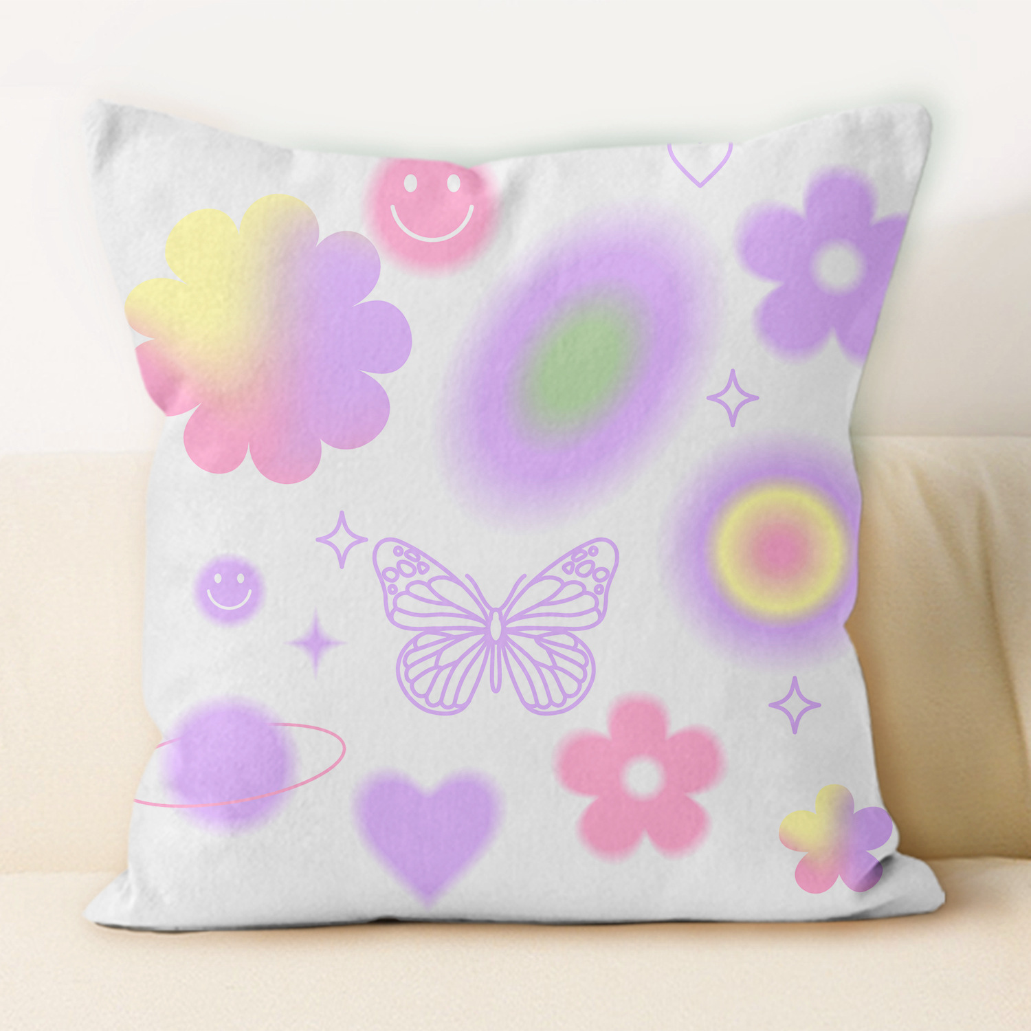 Almohada vaporwave estilo ins para niñas, cojín moderno para sofá de casa, almohada cuadrada de felpa para oficina, venta al por mayor