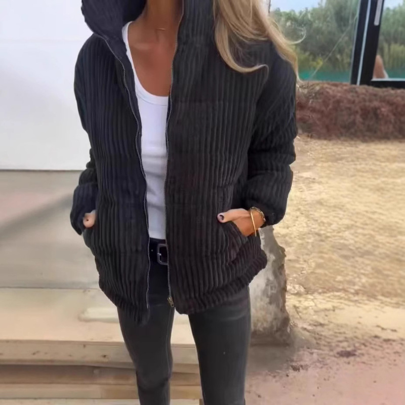 2024 cross-border foreign trade-independent station women's autumn and winter corduroy collar long sleeve short pocket jacket