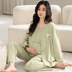 月子服夏季薄款纯棉产后妈妈睡衣长袖哺乳套装带胸垫三件套待产服