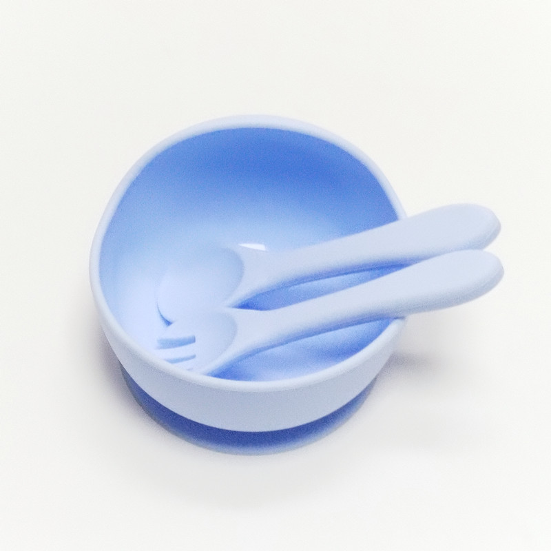 스카이 블루 (어린이 둥근 그릇 + 풀 실리콘 + 스푼 + 포크)