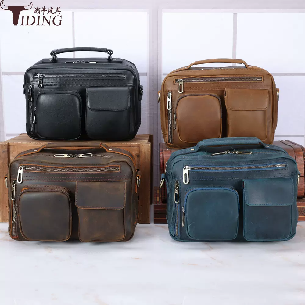 厂家定制牛皮男士单肩包真皮商务休闲时尚斜挎包多功能男包批发