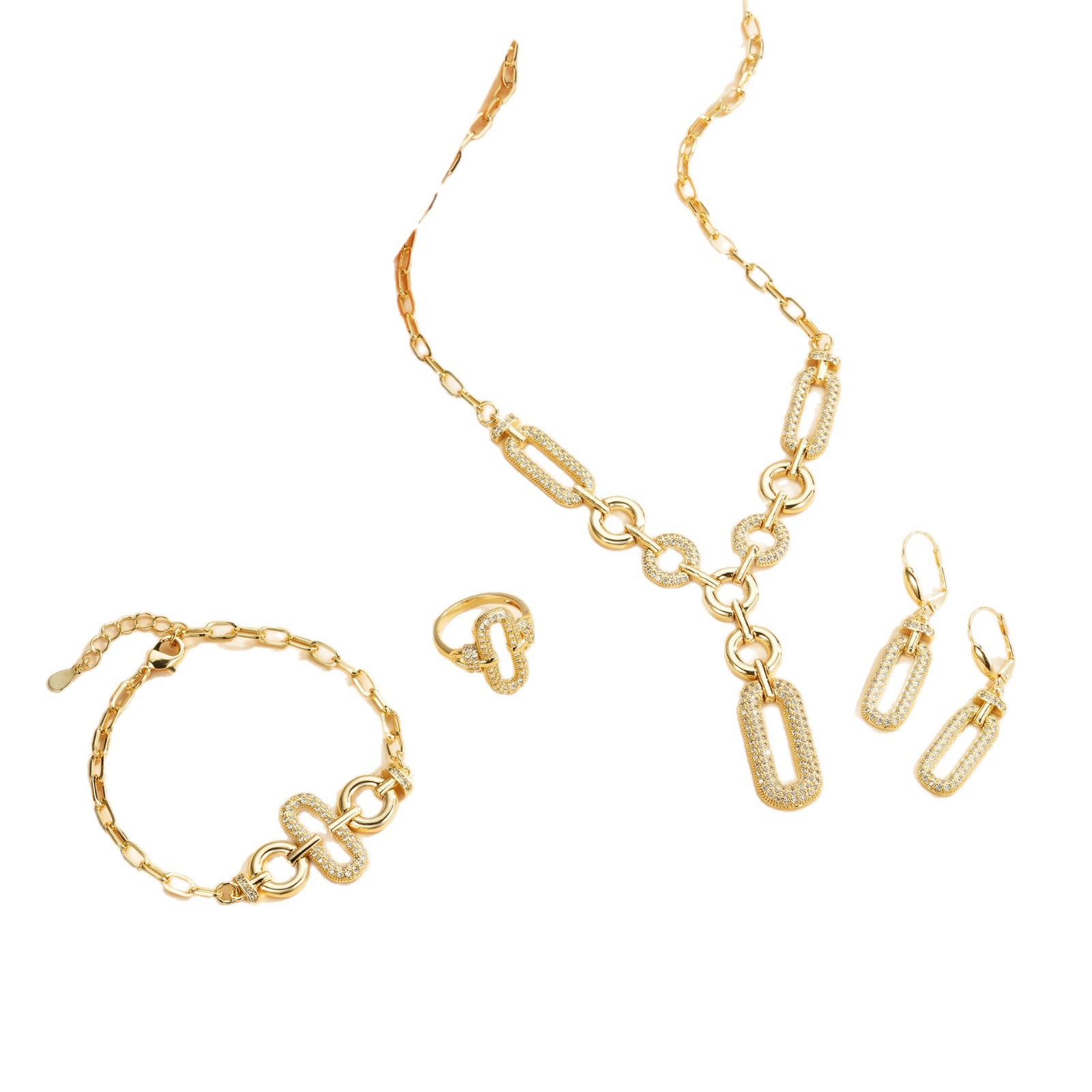 Europa y los Estados Unidos exagerado conjunto de joyas de piedra de silicio cadena de geometría lujosa pulsera de moda de alta gama pendientes anillo conjunto de cuatro piezas image 6
