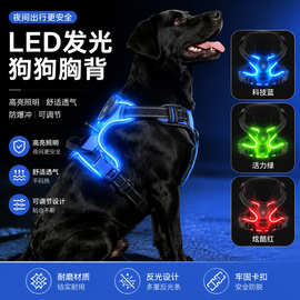 升级款狗狗胸背LED发光可充电防挣脱适合大中小型犬胸背狗胸背