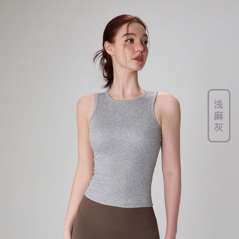 同吉罗纹圆领瑜伽背心女夏带胸垫防震防下垂健身文胸跑步运动内衣|undefined
