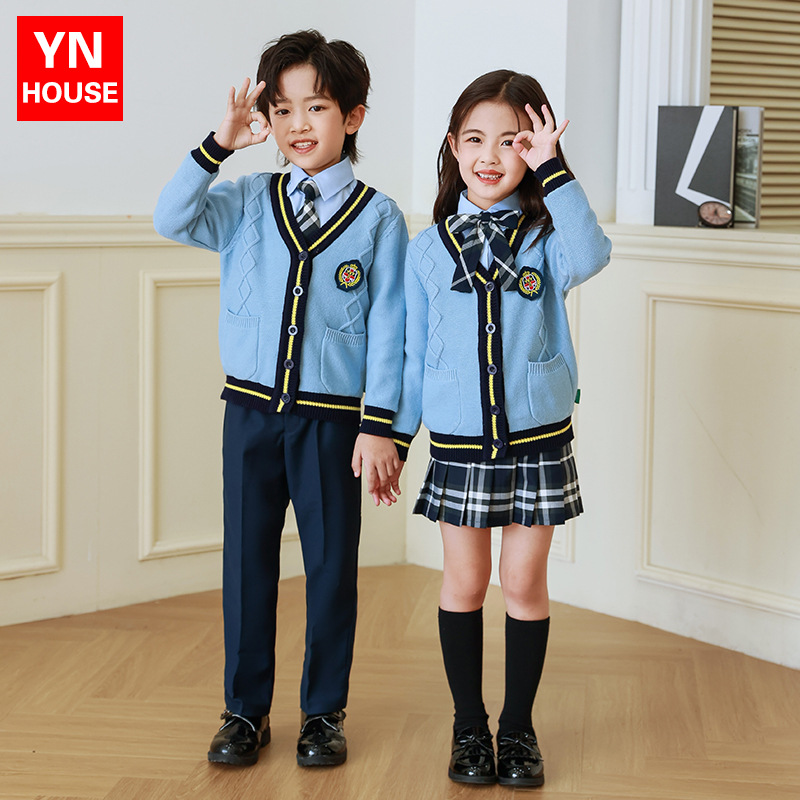 Jardín de infantes ropa de primavera y otoño ropa de estilo británico niños traje nuevo estudiante de la escuela primaria ropa de clase de estilo universitario uniforme escolar de tres piezas