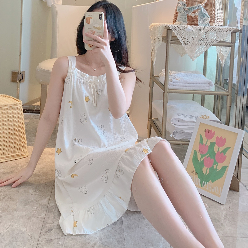 Verano nuevo vestido de pijama de cabina hermoso simple arco dulce estrella osos casa pijama vestido al por mayor