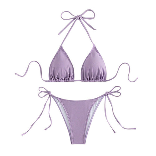 2024 new style European and American AliExpress bikini swimsuit solid color tied sexy bikini split swimsuit women's wholesale