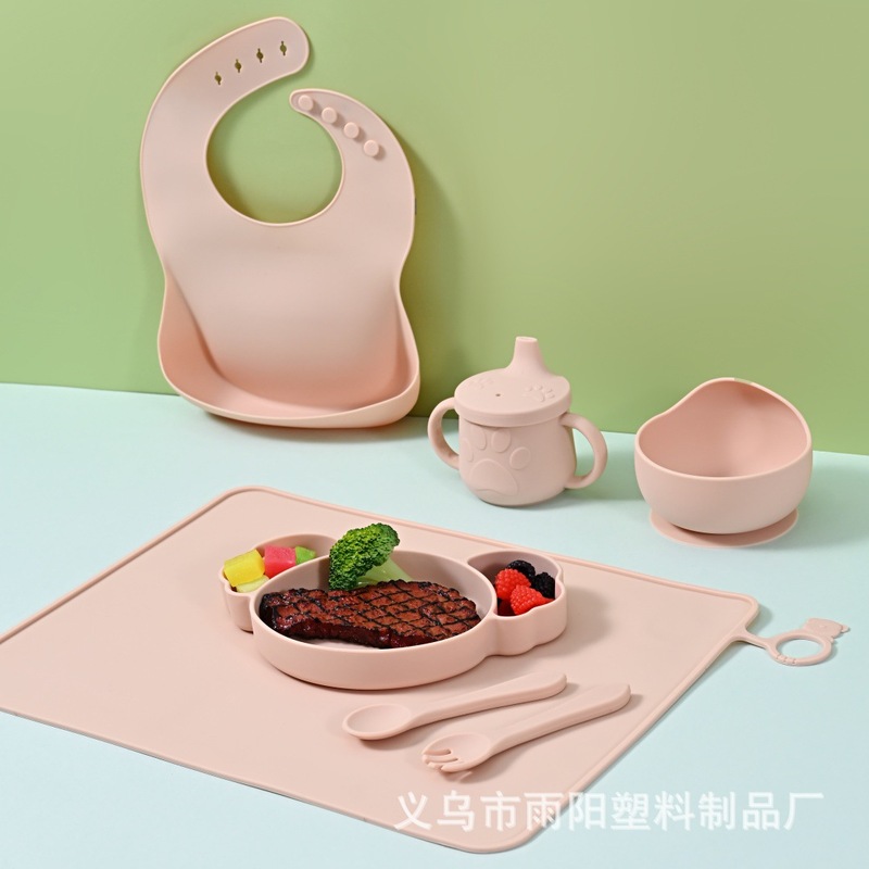 幼児食器セット ベビー用品 食品グレードのシリコンボウル フォーク スプーン 赤ちゃんの補助食プレート 幼稚園 家庭用|undefined