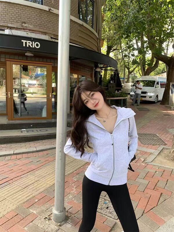修身卫衣外套女款收腰开衫秋季2025连帽新款穿搭上衣运动女装短款|undefined