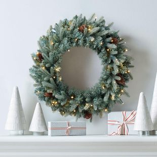 Amazon's Best-Selling Christmas Decoration Wreath Artificial Blue Spruce Led Light with Pine Cones Fireplace Front Door Fireplace Decoration