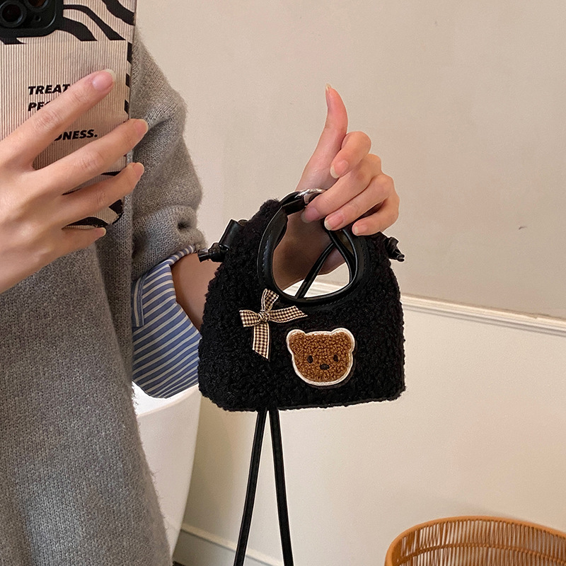 Otoño y invierno lindos bolsos de peluche para niños de dibujos animados osos arco niñas bolsos de hombro mini bolsos de bebé