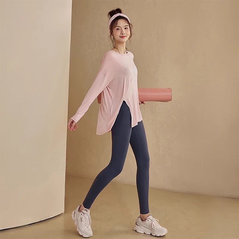 Spring and Autum Sports Tops for Women, Professional Yoga Pilates Training Fitness Clothes, Loose Hip-Covering Quick-Drying T-Shirt Blouses